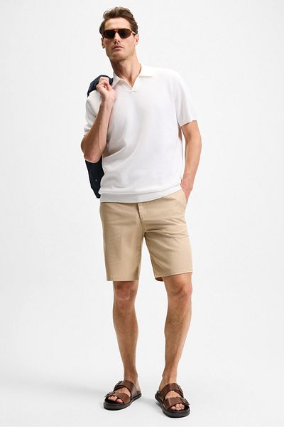 GRIMELANGE Teemo men's zippered side pockets Stretch Fabric Slim Fit beige shorts