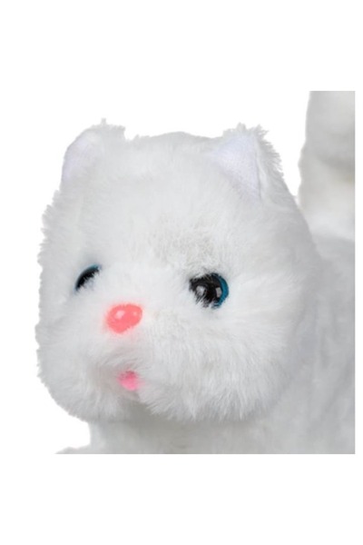 OEM Z Pisică de jucărie cu baterii, pluș alb, miaună, merge și dă din coadă, ...