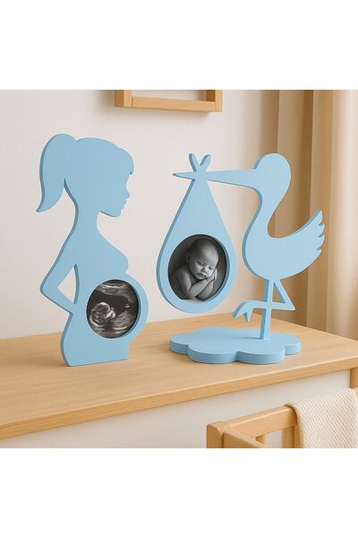 Jaju Baby إطار صور مزخرف للنساء واللقلق باللون الأزرق