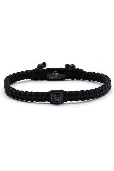 GT Collection Συλλογή GT, Ανδρικό Μαύρο Βραχιόλι Πυραμίδας με Ζιργκόν Ένα Μέγεθος & Ρυθμιζόμενο Μαύρο Νάιλον Κορδόνι
