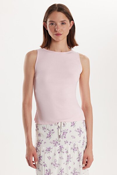 Tudors Women's Modal Fabric Slim Fit Slim Fit Crew Neck Plain Basic Pink Blouse