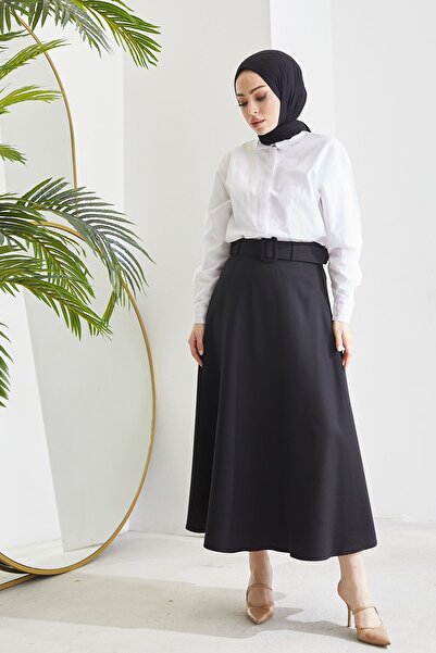 Foremia Kemerli Kloş Etek-siyah