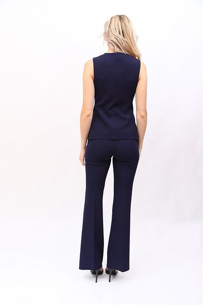 ÖNDER ÖZSOY Long Classic Vest & Flared Trousers Suit-Navy