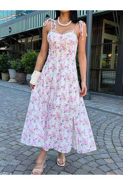MODA Pink Flower Summer Stylish Dress with Rope Straps