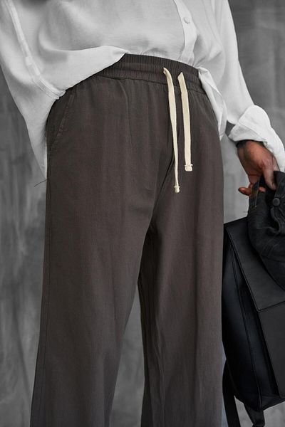 ablukaonline Мъжки панталон baggy fit с ленен вид, кафяв