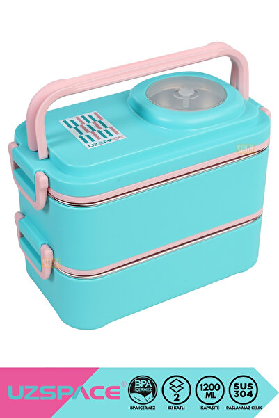 Uzspace Bento 1200ml Lunchbox Yeni Koleksiyon 2 Katlı 4 Bölmeli Mini Kaseli Çelik Sefer Tası Yemek Kutusu