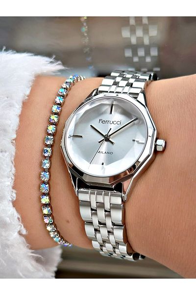 Ferrucci Gold Color Plain Model Guaranteed Steel Cord Women's Wristwatch + Bracelet