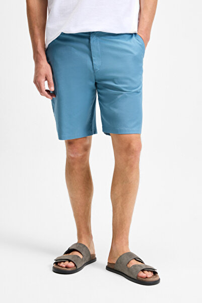 GRIMELANGE TEEMO Erkek Yanları Cepli Fermuarlı Likralı Slim Fit İndigo Şort