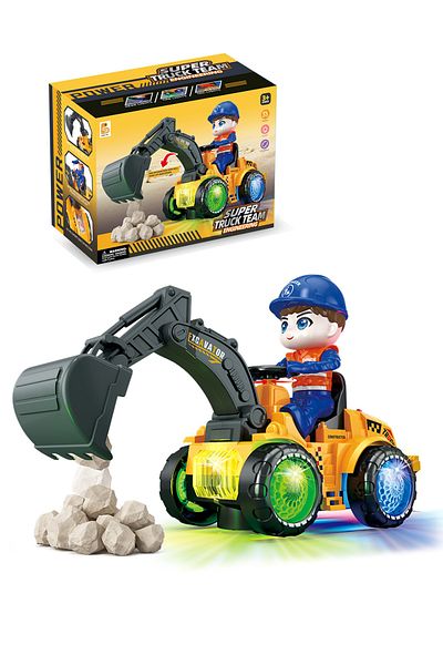 PLAYZO Engineering Excavator Toy Light-up Construction Vehicle With Rotating Wheels & Music