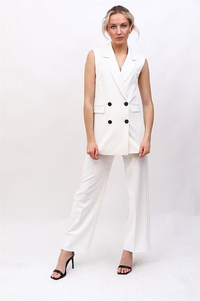 ÖNDER ÖZSOY Blazer Vest & Wide Leg Trousers-White