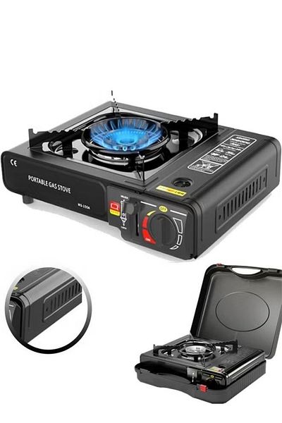 Cady One Portable gas stove for camping and hiking with a plastic bag for carrying and storage