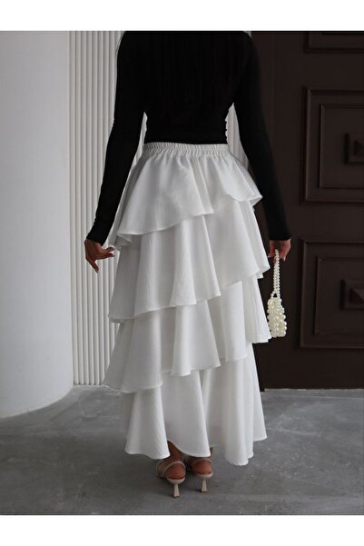 Viskosa Viscosa Three Layers of Flounces, Summer Comfortable Stylish Long Skirt, Elastic Waist, Elegant Women's Summer Style, Formal Skirt