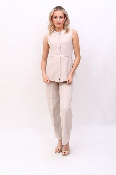 ÖNDER ÖZSOY Belted Vest & Wide Leg Trousers Set-Beige