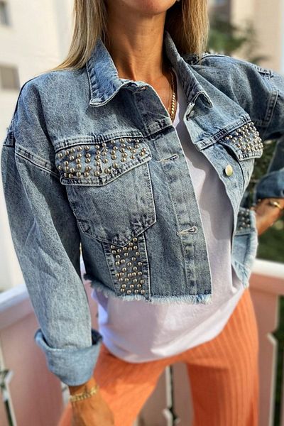 SAGİ JEANS Jachetă de denim detaliată cu împânzire pentru femei