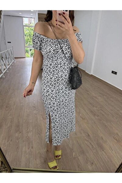 HBS Сукня з коміром-мадонною з тканини з дрібним квітковим візерунком