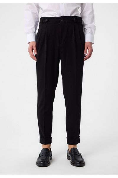 Antioch Black High Waist (BOYFREND) Pleated Fabric Trousers