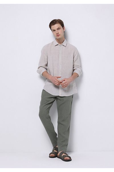 Colin's Regular Fit Mid Waist Long Leg Men's Linen Blended Green Trousers