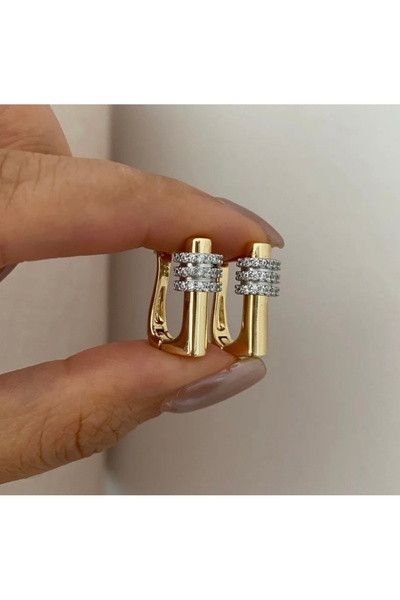 Vitastyle 3 SIRA ZİRKON TAŞ DETAYLI İKİ RENKLİ VİP KÜPE