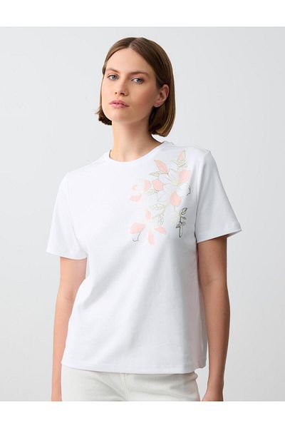 Jimmy Key White 100% Cotton Round Neck Short Sleeve Patterned Knitted T-Shirt