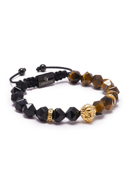 GT Collection GT Collection, Pánský náramek s lví hlavou a tygřím okem, energetické kameny ONIX, univerzální velikost a nastavitelná šňůrka