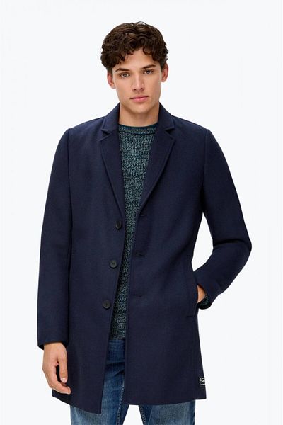 QS by s.Oliver Men's coat with slant pockets and button closure, QS by s.Oliver, Navy blue