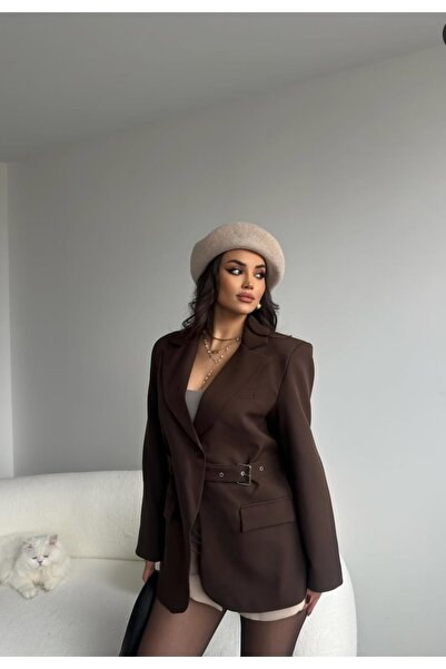 MissPul Жіночий новий сезон блейзер з поясом, кавовий
