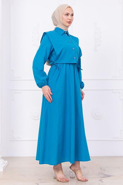 hafsamina Φόρεμα Bolero με ελαστική μέση μπλε HM2756