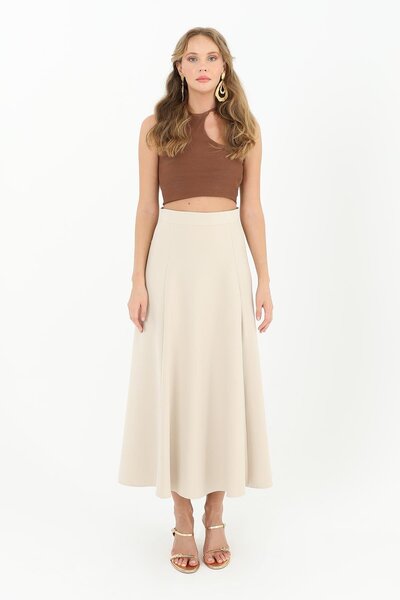 Puane Fusta evazată cu fermoar pentru femei - 18201ETK - Bej