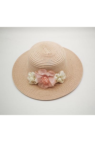 By Piera Girl's Floral Design Pink Straw Hat 8776
