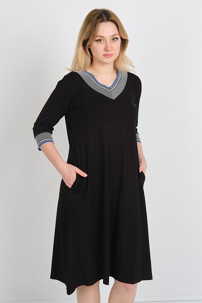 Sistas Women's V-Neck Half Sleeve Butterfly Embroidered Double Pocket Dress 24426 Black