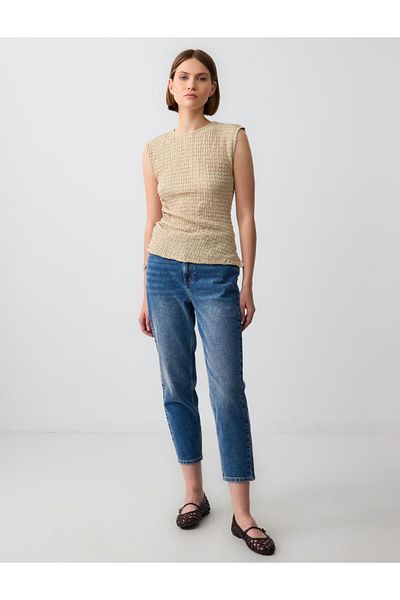 Jimmy Key Mink Round Neck Sleeveless Patterned Knitted Blouse