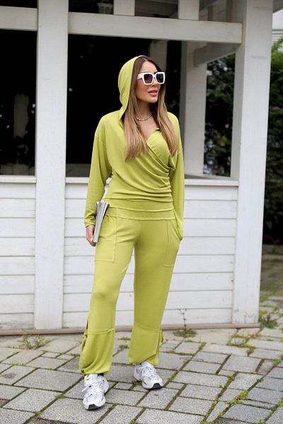 BUKETLİ Women's Double-breasted Hooded Top and Leg Lace-up Joger Pants Double Modal Set