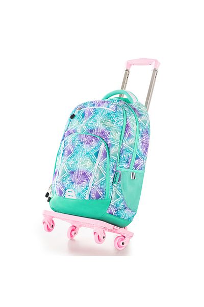 Eazy Kids حقيبة مدرسية مقاس 18 بوصة مع عربة بأربع عجلات - لون أخضر هندسي