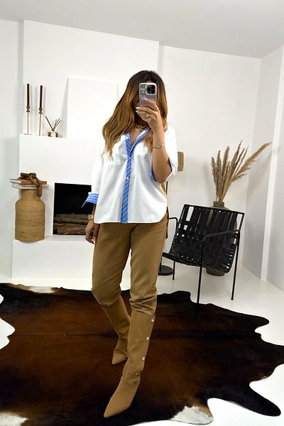 QİMYA BUTİK BEBE PLUS Women's Piping Striped Back Contras Oversize Poplin Shirt