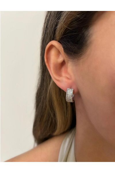 biralışveriş Zircon Stone Ring Model Steel Earrings