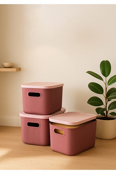 HOMİNG Homing Jewelry Makeup Bathroom Organizer Box with Lid 6.2 Lt Set of 3