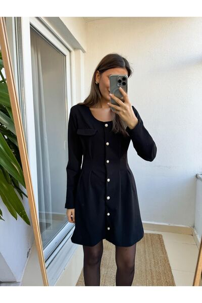 QİMYA BUTİK KEYYMOD Дамска рокля с дълъг ръкав, с перлени копчета и свободна ...