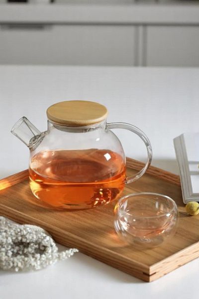 Sevinse Home 1000 ml Capacity Bamboo Teapot - Vacuum, Strainer and Heat Resistant