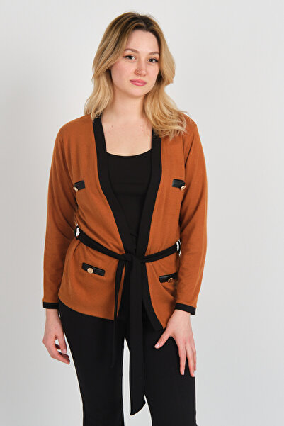 Sistas Women's Waist Tie Detailed Ornamental Pocket Jacket 23955 Tile