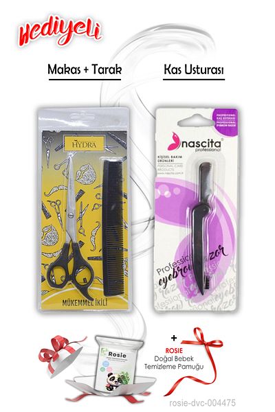 Tarko Barber Scissors Comb Set and Eyebrow Razor, Rosie Gift