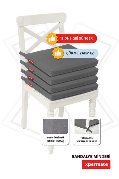XPERMATE وسادة كرسي أنثراسايت بسحاب مكونة من 4 قطع - 40x40 سم برباط إسفنجي