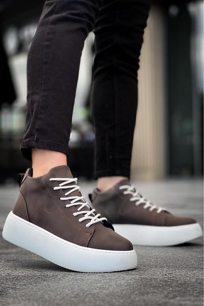 Byshoes Le10 Lace-Up Men's High White Sole Brown Sports Boots