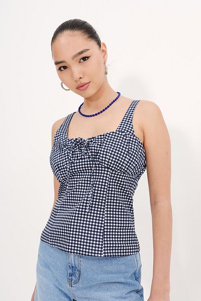 Addax Front Tie Gingham Blouse A17207-B1