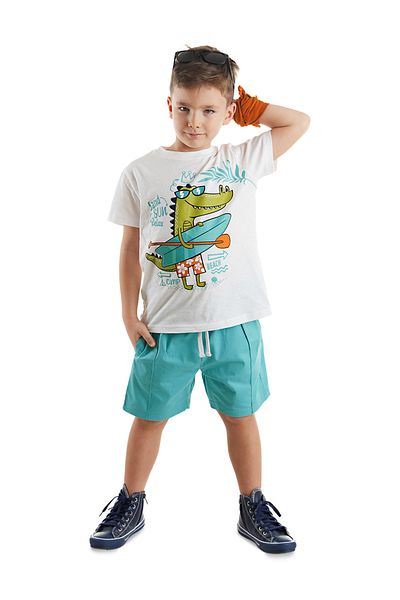 Denokids Set tricou și pantaloni scurți din Gabardine pentru băieți - Crocodile Summer