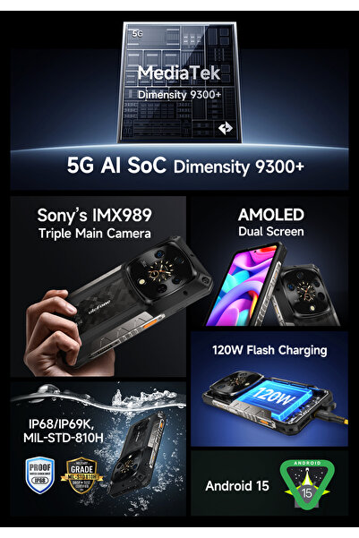 ULEFONE آرمور 28 ألترا 5G بذاكرة وصول عشوائي 16 جيجابايت وذاكرة تخزين 1 تيرابايت | شاشة AMOLED مقاس 6.67 بوصة | بطارية 10600 مللي أمبير | شاحن سريع بقوة 120 واط | | تقنية NFC