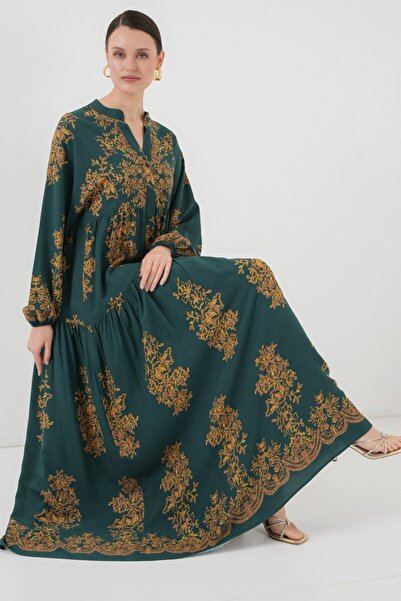 COTTONLAB Φόρεμα Hijab με σχέδιο Emerald Green Gold 2423