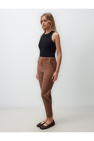 Jimmy Key Bitter Brown Straight Cut High Waist Regular Leg Woven Trousers with Side Pockets