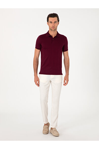 Cacharel Ekru Slim Fit Çizgili Keten Karışımlı Spor Pantolon 50298912-VR019