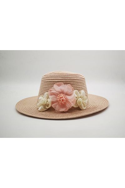 By Piera Girl's Floral Design Pink Straw Hat 8776
