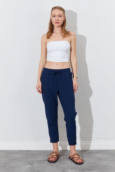 TENA Women's Navy Blue Treaded Stitched Gabardine Trousers